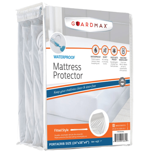 Guardmax Mattress Protector Waterproof Fitted Sheet - Mini Crib Size - Premium Soft, Breathable, and Hypoallergenic Mattress Cover, Protects Against Liquid Spills, Perspiration and Dust Mites