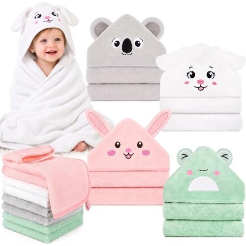 9 PCS Baby Bath Towels for Newborn Essentials (Dinosaur, Unicorn, Bear)