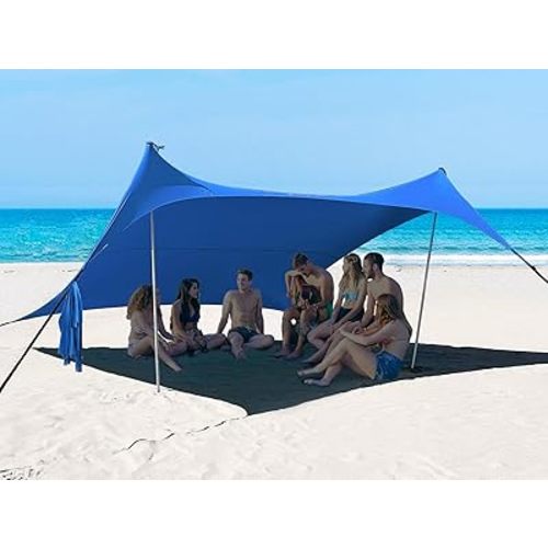 10×10ft UPF50+ Beach Tent Sun Shelter, Windproof Stable Outdoor Pop Up Beach Shade Canopy for Camping, Fishing, Backyard Fun or Picnics, 2 Poles