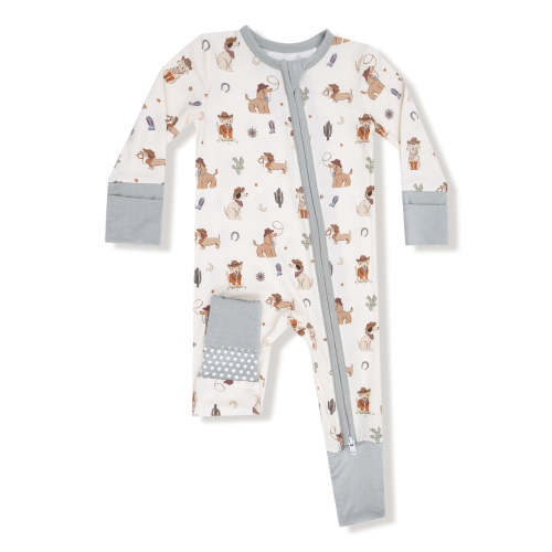 2-Way Zip Romper, Cowboy Dogs