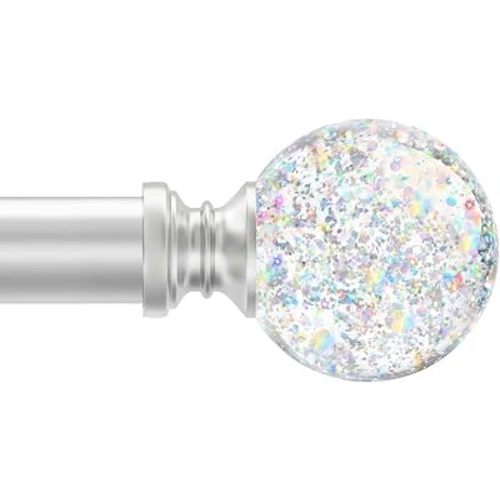 TVWOO Silver Rainbow Curtain Rod Adjustable Heavy Duty Crystal Ball,18-45"