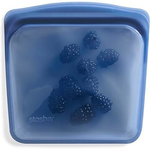Stasher Silicone Reusable Storage Bag, Sandwich Bag, Reusable Freezer Bag, Microwave, Dishwasher, Oven Safe, Sous Vide, Lunch Container, Eco Friendly, Leak-free, Food Storage Bag, 28 oz, Deep Ocean
