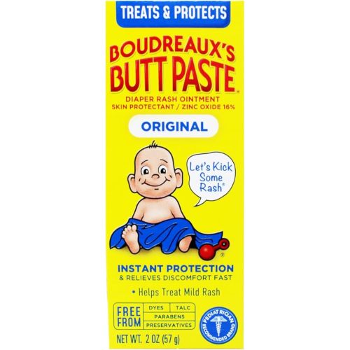 Boudreaux’s Butt Paste Diaper Rash Ointment, Baby Rash Cream Skin Protectant, Fast Relief for Diaper Rash, Soothing Barrier Cream, Original, 2 Ounce Tube (Pack of 2)