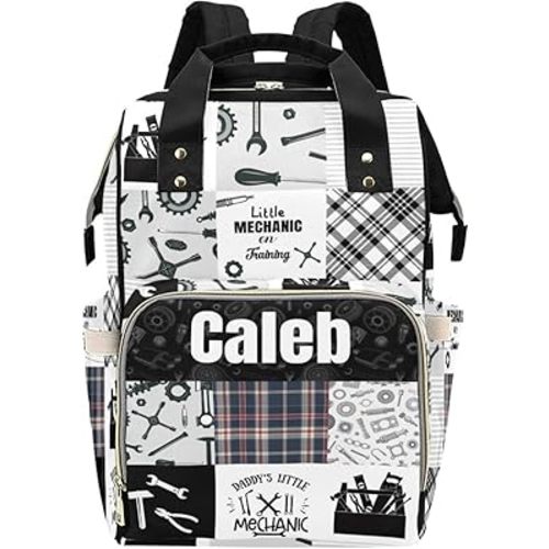Custom Mechanic Diaper Bag Backpack for Mom Personalized Name Large Nappy Nursing Orangizer Mommy Bags, Waterproof Travel Daypack for Dad Mom Gifts