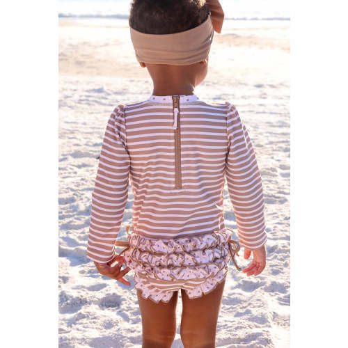 Long Sleeve Rash Guard With Ruffle Bottom | Sandy Stripes