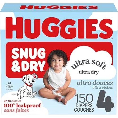 Huggies Size 4 Diapers, Snug & Dry Baby Diapers, Size 4 (20-32 lbs), 150 Count, Packaging May Vary