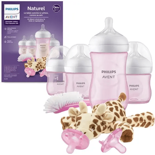 Philips Avent Natural Baby Bottle with Natural Response Nipple, Pink Baby Gift Set with Snuggle, SCD838/03