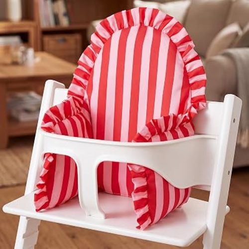Novabright Red Ruffle Baby Highchair Cushion for Resuable High Chair Cover for Babies Toddlers Inflatable Built-in Inflatable Cushions Waterproof Cover Pad for Restaurant (Striped)