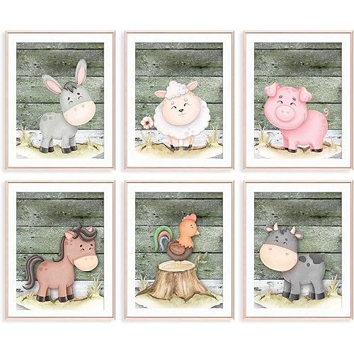 VICBOU 6 Pcs Watercolor Cute Farm Animals Wall Art Prints Nursery Decor Nursery Wall Decor Farm Animals Themed Posters for Baby Room Playroom Girls Boys Kids Toddler Room Decoration 8x10 in Unframed