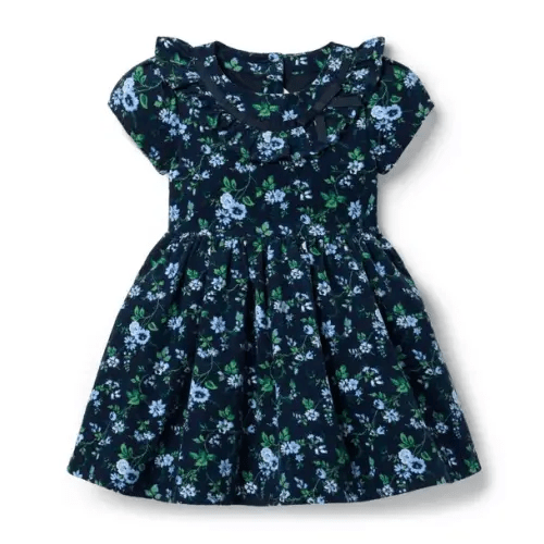 Girl Dark Marine Floral Floral Corduroy Ruffle Dress by Janie and Jack