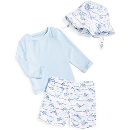 Baby Boys Whales Rashguard, Swim Shorts and Hat, 3 Piece Set, Created for Macy's