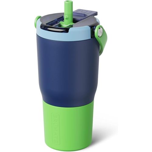 BrüMate Resa Flip 20oz Kids Travel Tumbler with Covered Flip Down Straw | 100% Leakproof Water Bottle | Insulated Stainless Steel | Cup Holder Friendly Silicone Base | 20oz (Neutron)