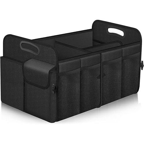 Femuar Car Trunk Organizer, Trunk Storage Organizer with 72L Large Capacity Waterproof Collapsible and 11 Pockets, Trunk Organizer for Suv/Jeep/Sedan, Large Size, Black