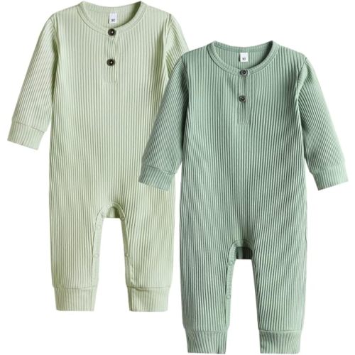Bafeicao Baby Boy Girl 2/3 Pack Solid Romper Ribbed Short/Long Sleeve Bodysuit Jumpsuit Infant Knitted Outfits Clothes