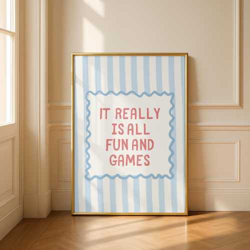 It Really Is All Fun and Games Nursery Wall Art | Folk Stripe Kids Print | Retro Playroom Decor | Whimsical Typography Poster