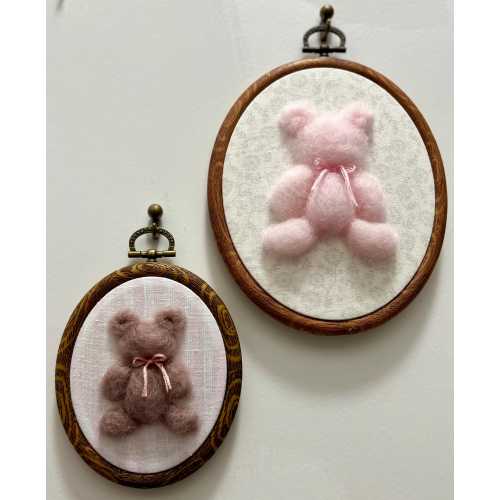 Vintage Inspired Felted Teddy Bear- Pink and Lavender Baby Girl options Nursery Decor Wall Art