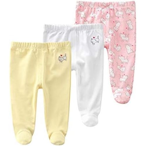 Teach Leanbh Newborn Baby 3 Pack Footed Pants Cotton Embroidery Pringting Casual Leggings 0-12 Months