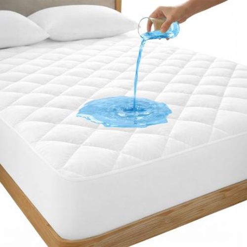 Waterproof King Mattress Pad 16" Deep Pocket Elastic Fitted Microfiber Cover Hypoallergenic & Noiseless