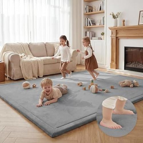 Huloo Sleep Large 79"x158" Baby Activity Play Mat for Floor(Dark Gray) | 1.3" Thick Safe for Tummy Time&Crawling,Infants,Toddlers&Kids,Tatami Style for Yoga,Living Room,Classroom,Playroom