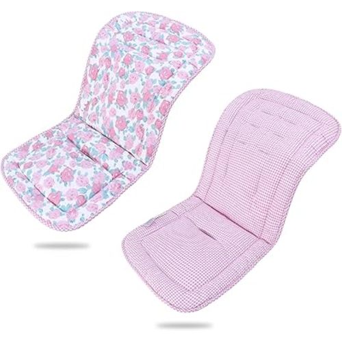 Baby Stroller Cushion,Infant Car Seat Insert-Reversible Universal Breathable and Soft Newborn Stroller Mat,100% Cotton Cover Toddler Seat Pad Liner-34x78cm,1 Pack(Pink Rose+Pink Plaid)