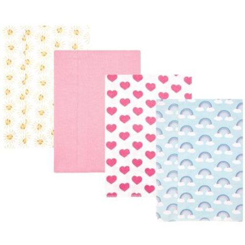 Hudson Baby Girl Cotton Poly Flannel Burp Cloths 4-Pack, Cloudy Rainbow, One Size