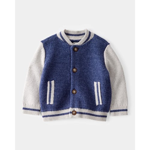 Baby Jersey Knit Varsity Button-Down Sweater - Navy - OshKosh | Carter's