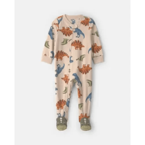 Baby Boy 1-Piece Dino 2-Way Zip Fleece Loose Fit Footed Pajama - Tan | Carter's