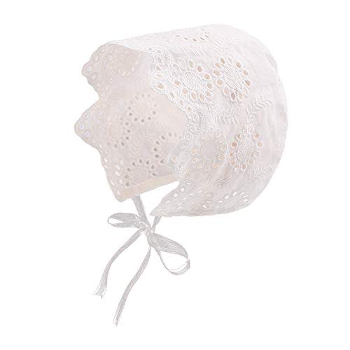 Baby Girl Bonnet Eyelet Lace Cotton Christening Bonnet Toddler Handmade Beanie Sun Protection Hat