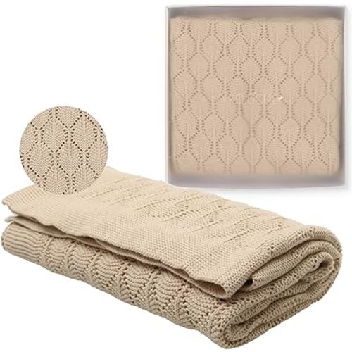 peluche Chunky Pointelle Knit Baby Blanket – Tasteful & Luxurious Cuddle and Swaddle - Unisex Newborn Blanket - Knitted Baby Blankets for Boys and Girls - Baby Swaddles 0-3 Months (Tan, 29" x 36")