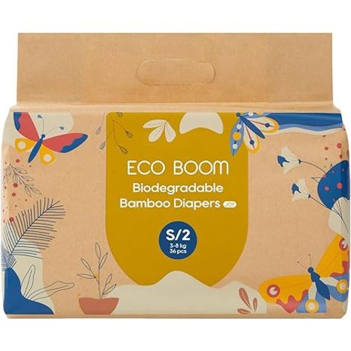 ECO BOOM Size 2 Diapers, Bamboo Viscose Diapers, Sustainable, Paper Packaging