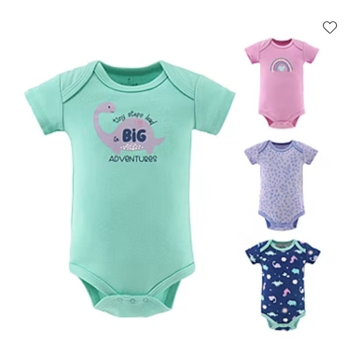The Peanutshell Dino Girl Baby Girls Round Neck Short Sleeve 4-pc. Bodysuit, Color: Pink - JCPenney