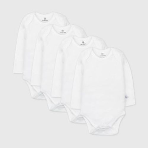 Honest Baby 4pk Organic Cotton Long Sleeve Bodysuit - White 12M