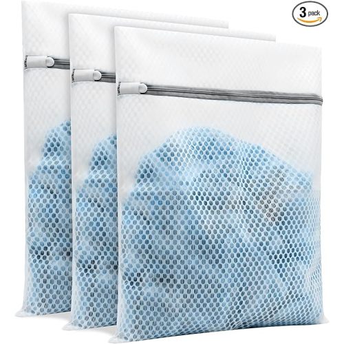 3Pcs Laundry Bags Mesh Wash Bags, With Strong Zipper, Durable Washing Machine Bags for Lingerie, Bras, Socks, Clothes & Travel Organization, 12 x 16 inches