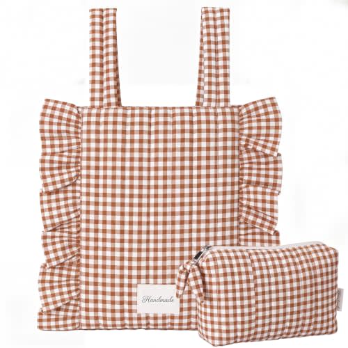 Abbylike Plaid Stroller Bag Stroller Organizer | with Detachable Handle Drawstring Pocket, Ruffle Stroller Caddy, Stroller Hanging Bag, Universal, Fashion