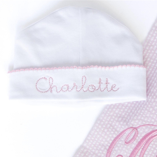 Personalized Newborn Baby Picot Trim Hat, Hospital Hat, Baby Name Hat, Coming Home Hat, Photo Prop, Monogrammed Baby Hat, Gender Reveal Hat