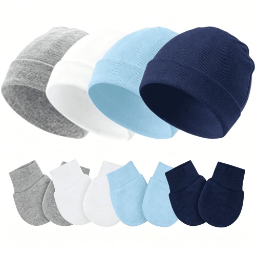 TELOLY Baby Hats and Mittens Newborn Hats Gloves Infant Soft Cap Mitten Sets for 0-6 Months Boys Girls