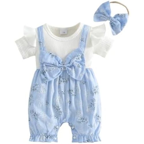 YINGISFITM Newborn Baby Girl Summer Clothes Short Sleeve Bubble Romper Bow Shorts Jumpsuit Infant Outfit 0 3 6 9 12 18 Months