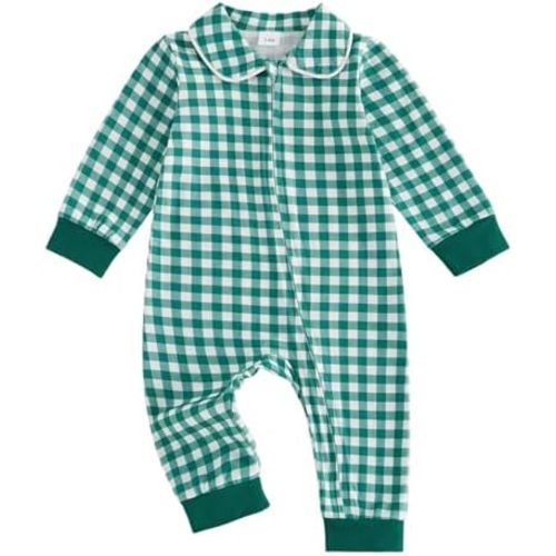 DSORVICD Newborn Baby Boys Girls Gingham Romper Long Sleeve Zipper Jumpsuit