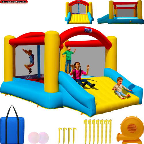 Sportspower™ My 1st Jump N Play Inflatable Bounce House with Large Slide, 13.4' x 9.5' x 13.8', Heavy Duty, ASTM Certified, Blower Included