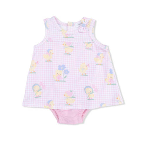 Vintage Spring Ducklings Pink - A-Line Bodysuit Dress