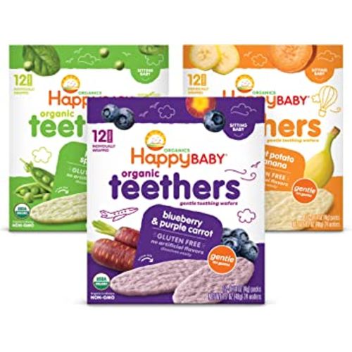 Happy Baby Organics Teether, 3 Flavor Variety Pack, 12 Count (Pack of 3)