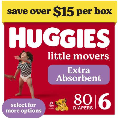 Huggies Little Movers Baby Diapers, Size 6 (35+ lbs), 80 Count (Select for More)