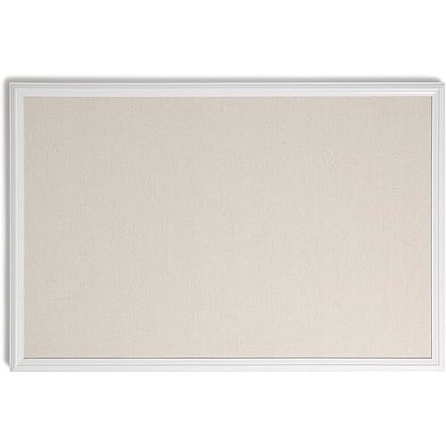 U Brands Farmhouse Linen Bulletin Board with White Frame, Office Supplies, Natural, 20” x 30”