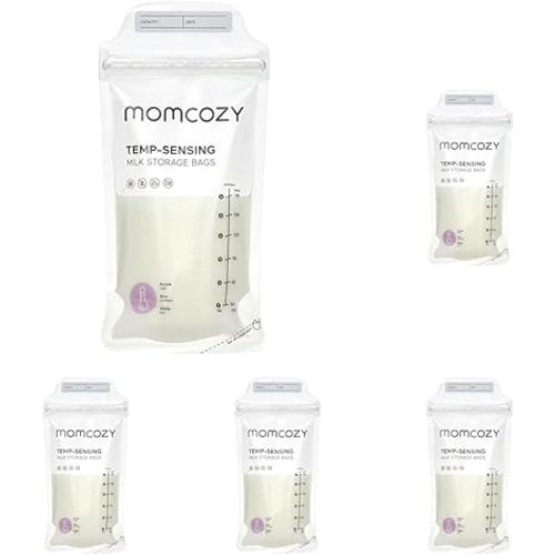 Momcozy Breastmilk Storing Bags, Temp-Sensing Discoloration Milk Storing Bags for Breastfeeding, Disposable Milk Storage Bag with 6 Ounce Self Standing, No-Leak Milk Freezer Storage Pouches, 50pcs