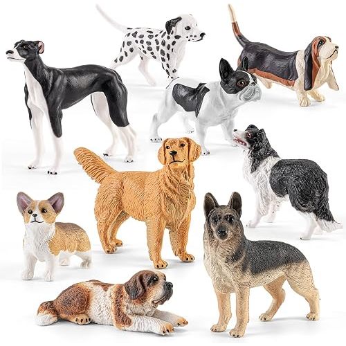 9 PCS Medium Realistic Dog Figurines Set, Pet Animal Toys Figures
