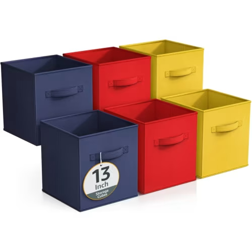 Sorbus 6 Pack 13 Inch Foldable Storage Cubes with Handle- for Organizing Home, Shelves, Nursery, Playroom, Closet and More