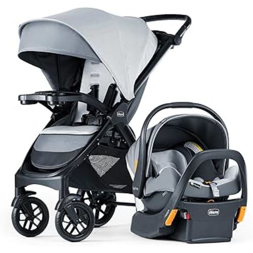 Chicco Bravo LE ClearTex Trio Travel System, Bravo Primo Quick-Fold Stroller with Chicco KeyFit Max ClearTex Infant Car Seat, Car Seat and Stroller Combo | Atlas/Grey