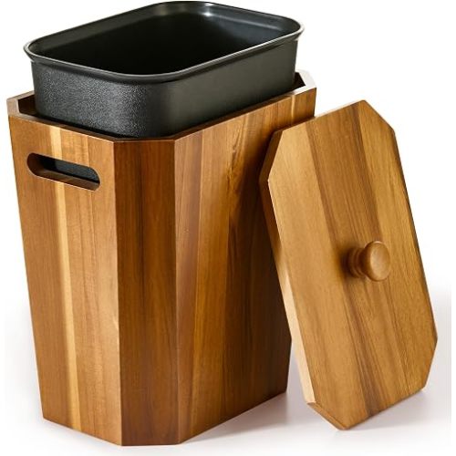 Acacia Wooden Trash Can with Lid