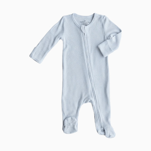 Caden Lane Bamboo Waffle Zipper Footie - Ice Blue, Newborn