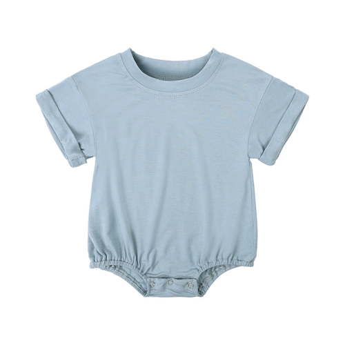 Lenago Organic Cotton Baby Boy Bubble Romper Solid Crewneck Short Sleeve Oversized One-Piece TShirt Onsies Top Summer Clothes
